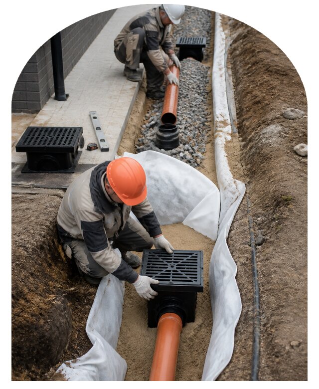 Монтаж ливневой канализации на участке под ключ в Гае